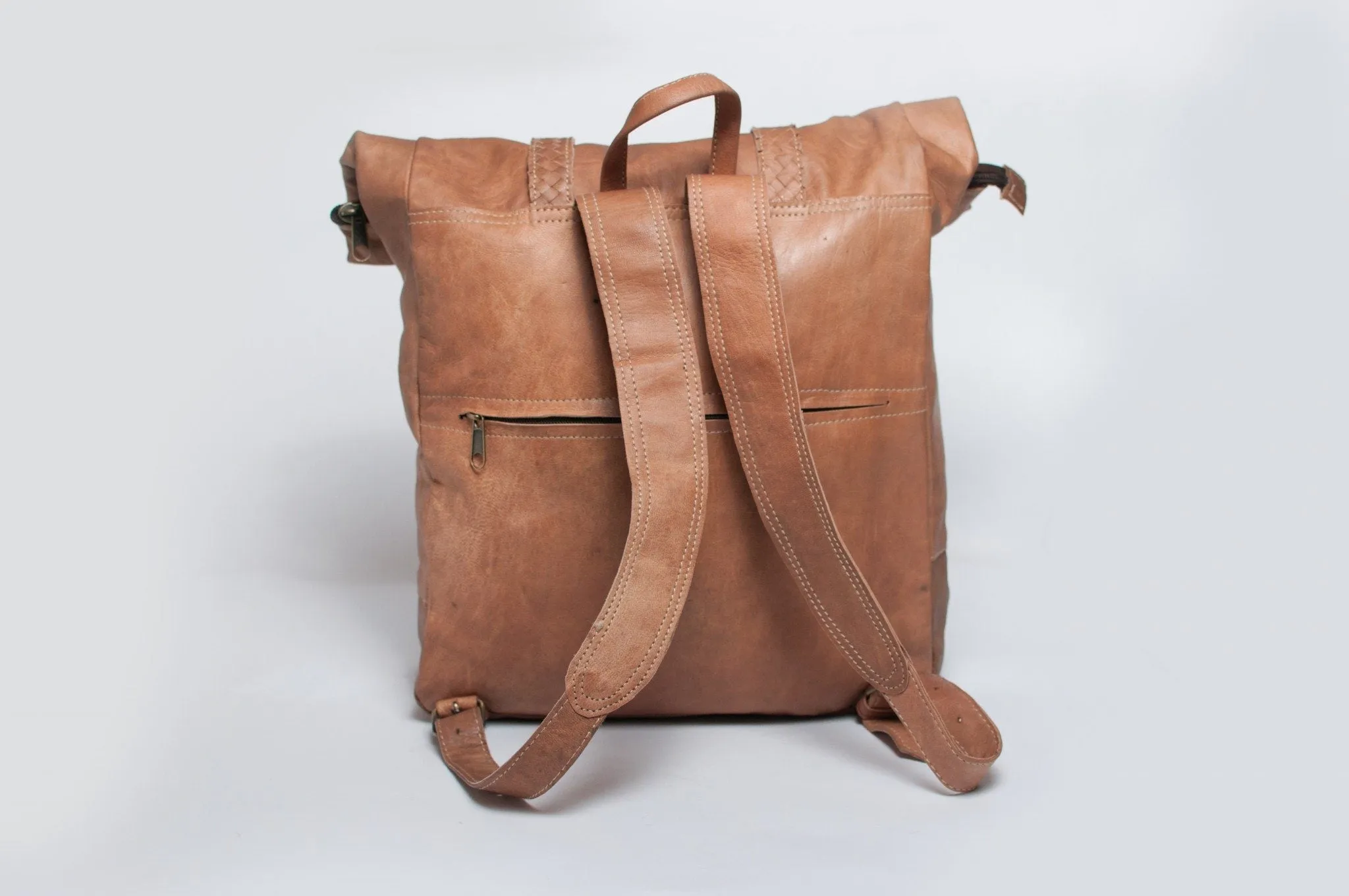 Luxury Leather Roll Top Backpack