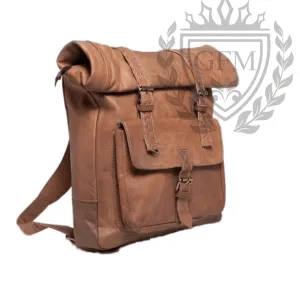 Luxury Leather Roll Top Backpack