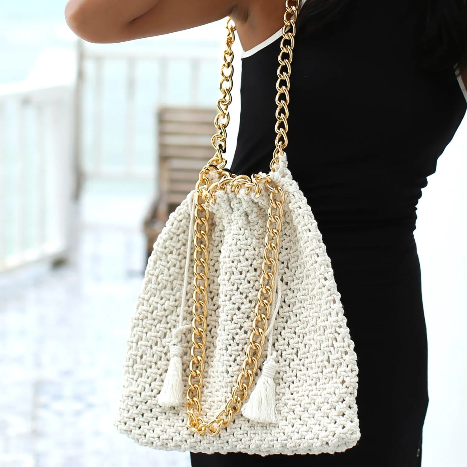 Macrame Beach Bag, Off-White