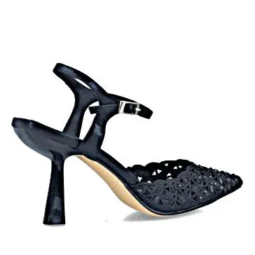 MB 24724 Rose Gold Leather, Diamonte & Glitter Mesh High Heels