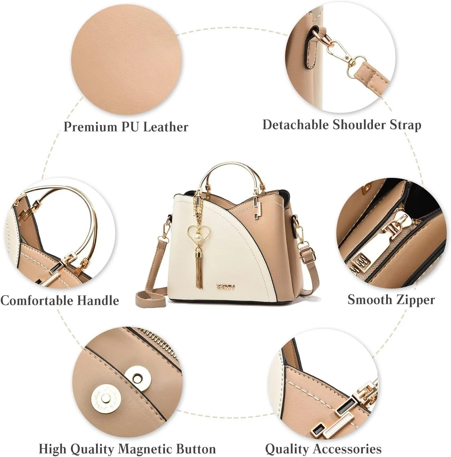 Messenger PU Leather Contrast Color Stitching Totes Women Handbag Tassels Shoulder Top Handle Waterproof Crossbody