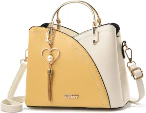 Messenger PU Leather Contrast Color Stitching Totes Women Handbag Tassels Shoulder Top Handle Waterproof Crossbody