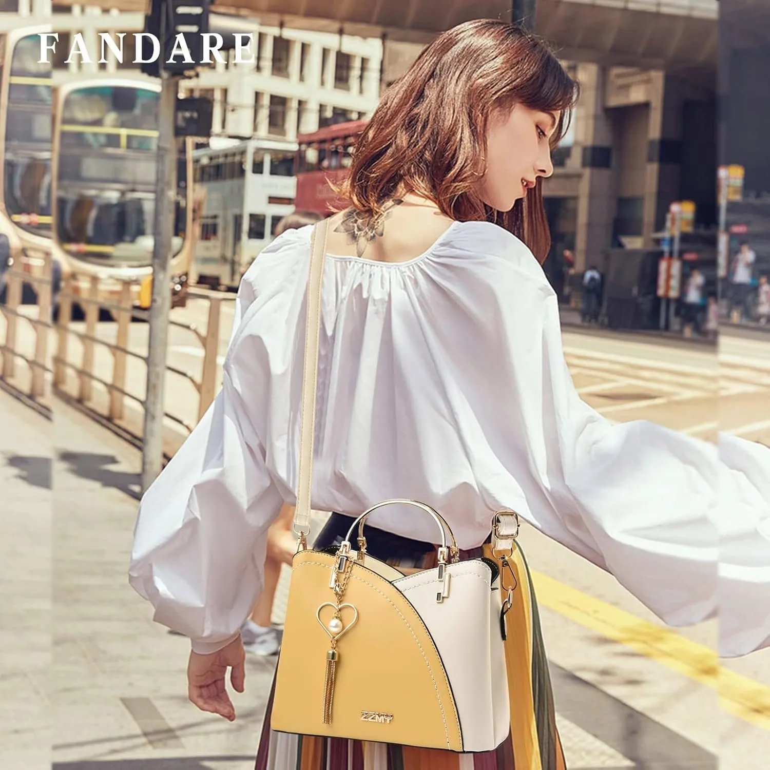 Messenger PU Leather Contrast Color Stitching Totes Women Handbag Tassels Shoulder Top Handle Waterproof Crossbody
