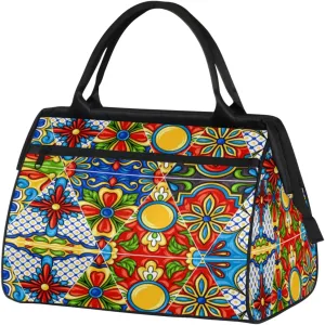 Mexican Ornamental Pattern Womens Weekender Overnight Bag Mexican Folk Travel Duffel Bag 25L Carry On Tote Bag Gym Duffle Bag for Women Teen Girls