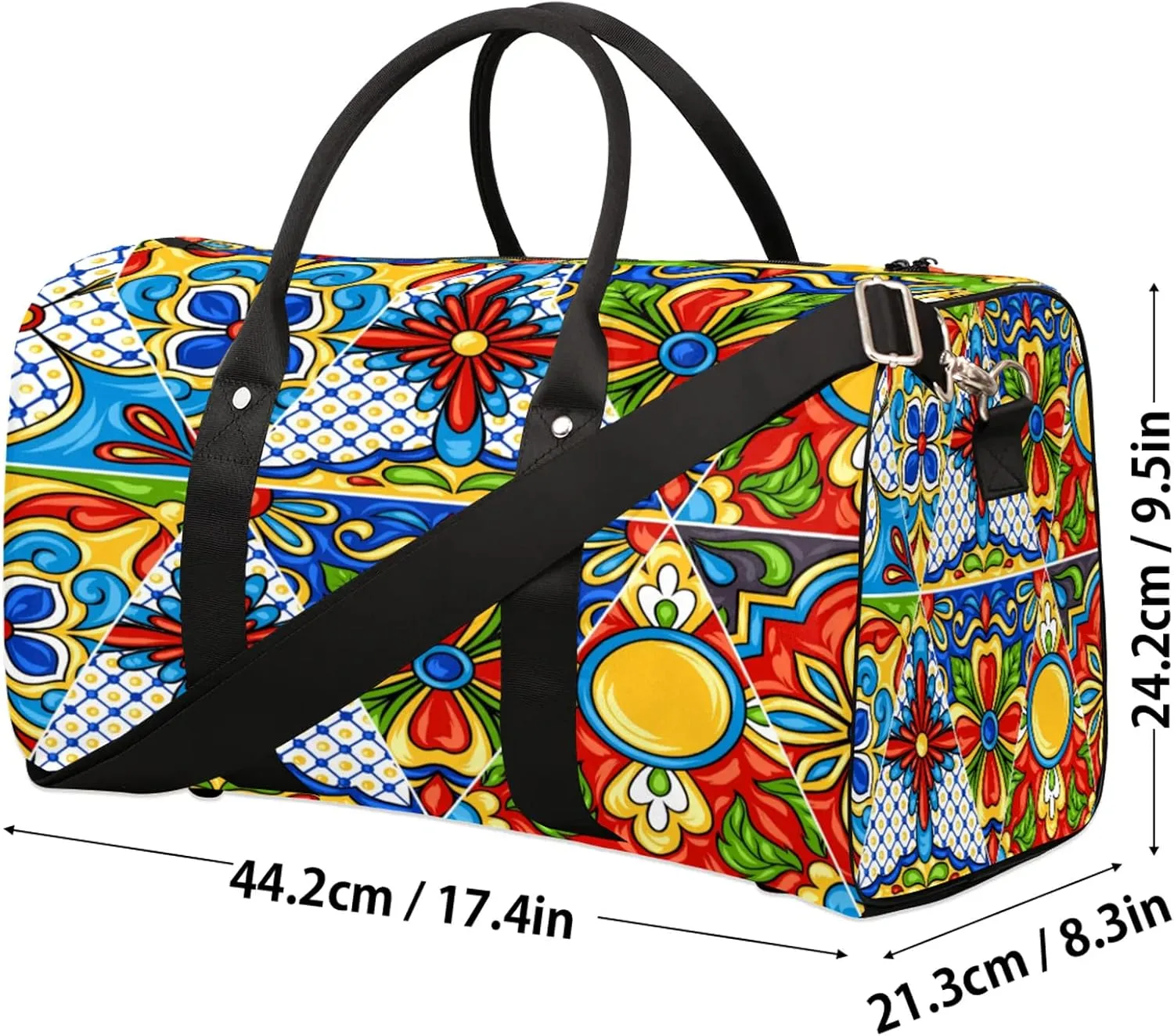 Mexican Pattern Talavera Ornamental Travel Duffle Bag for Women Men, Carry On Overnight Bag, Weekend Travel Duffel Tote Bags for Trips Sport Hospital