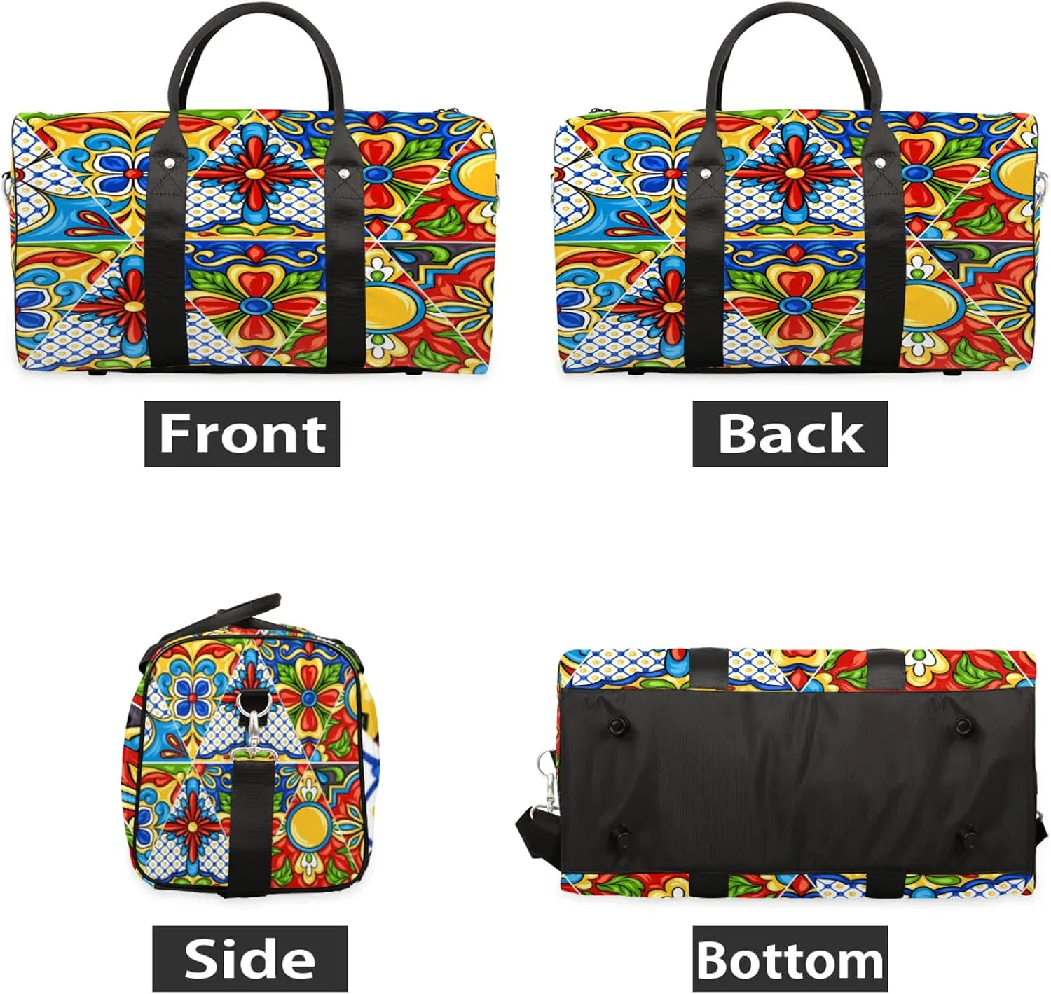 Mexican Pattern Talavera Ornamental Travel Duffle Bag for Women Men, Carry On Overnight Bag, Weekend Travel Duffel Tote Bags for Trips Sport Hospital