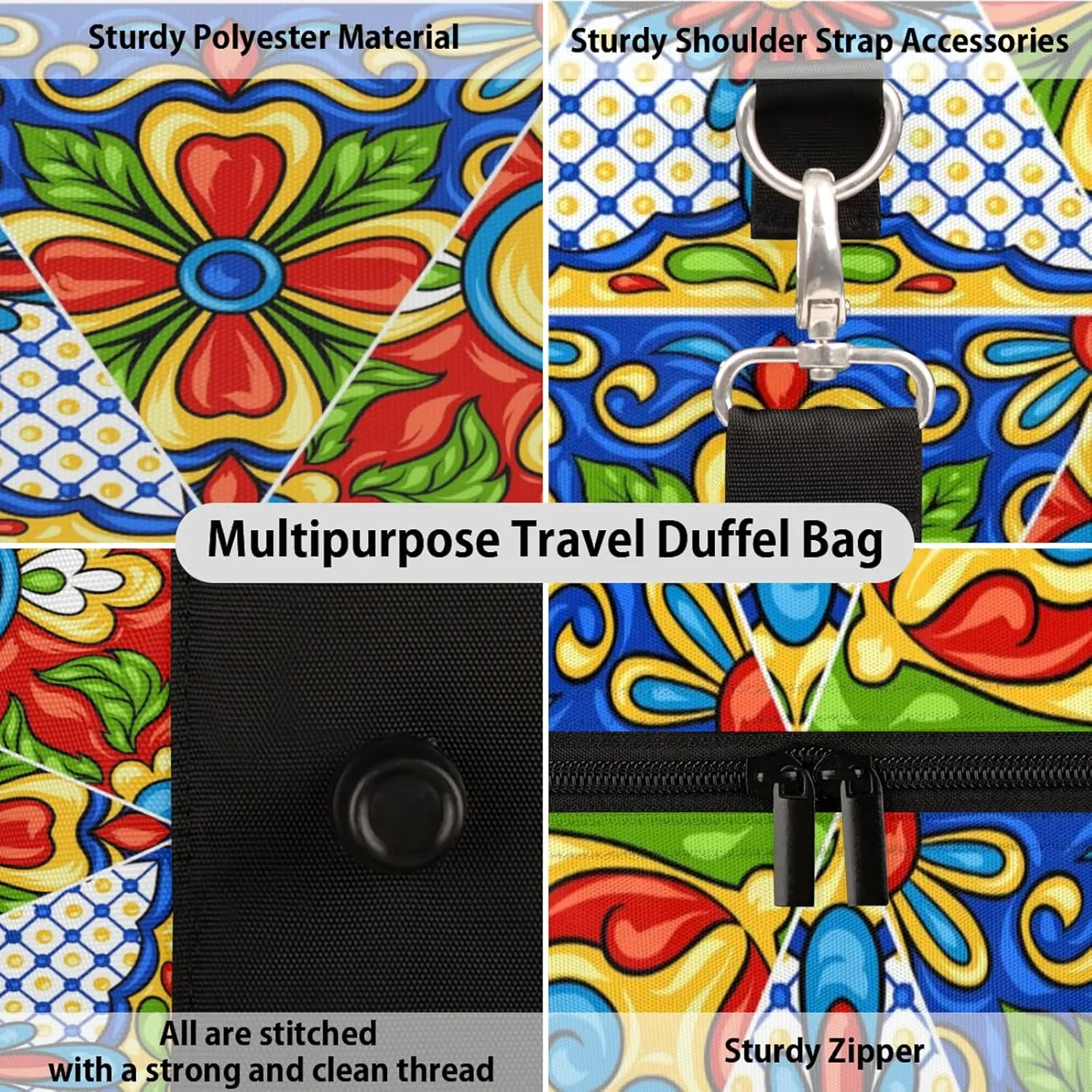 Mexican Pattern Talavera Ornamental Travel Duffle Bag for Women Men, Carry On Overnight Bag, Weekend Travel Duffel Tote Bags for Trips Sport Hospital