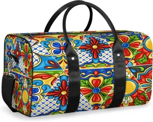 Mexican Pattern Talavera Ornamental Travel Duffle Bag for Women Men, Carry On Overnight Bag, Weekend Travel Duffel Tote Bags for Trips Sport Hospital