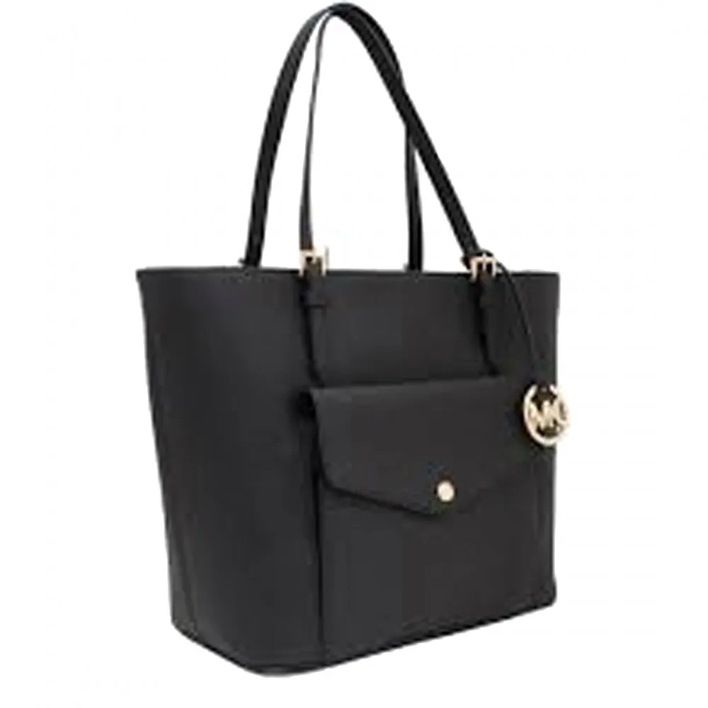 Michael Kors Jet Set Leather Medium Pocket Multifunction Tote Bag- Black