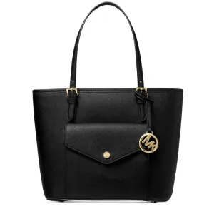 Michael Kors Jet Set Leather Medium Pocket Multifunction Tote Bag- Black