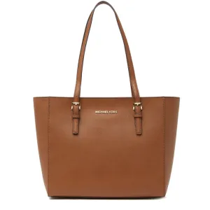 Michael Kors Jet Set Travel Medium Top Zip Leather Tote Bag- Luggage