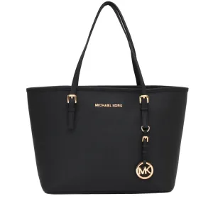 Michael Kors Jet Set Travel Saffiano Leather Small Tote Bag- Black