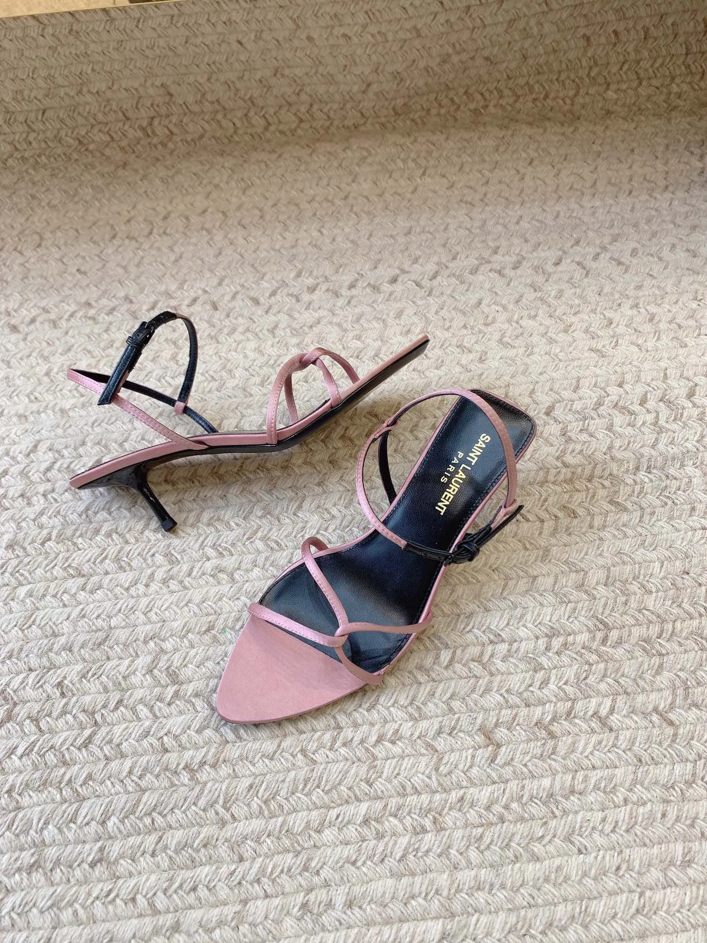 MID Saint On-time delivery HEEL Laurent PINK SILK IN STRAPPY Top choice SANDALS