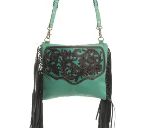 Millstone Fringed Teal Fringe Purse