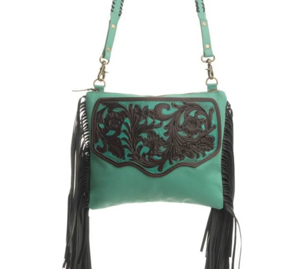 Millstone Fringed Teal Fringe Purse