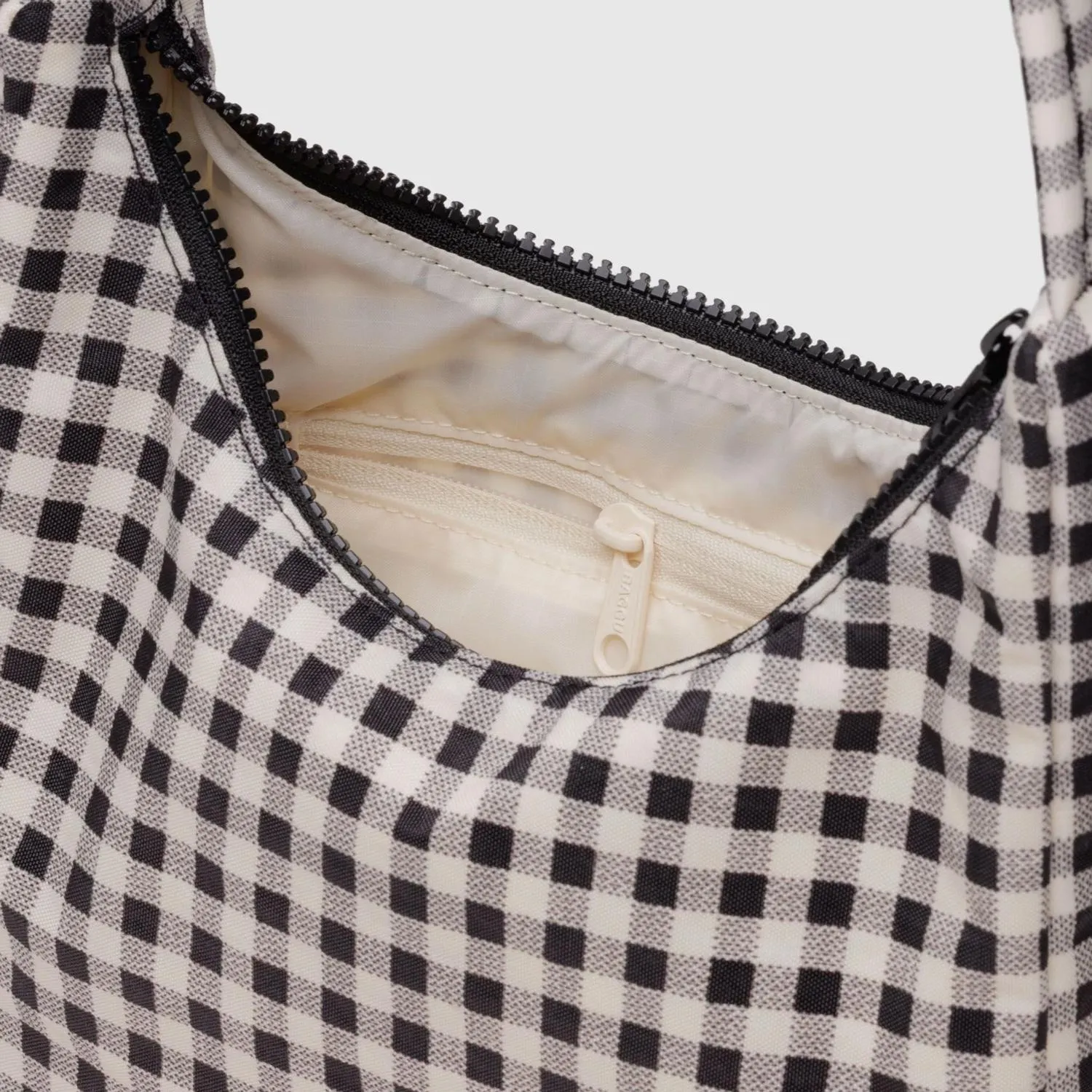 Mini Nylon Shoulder Bag, Black   White Gingham
