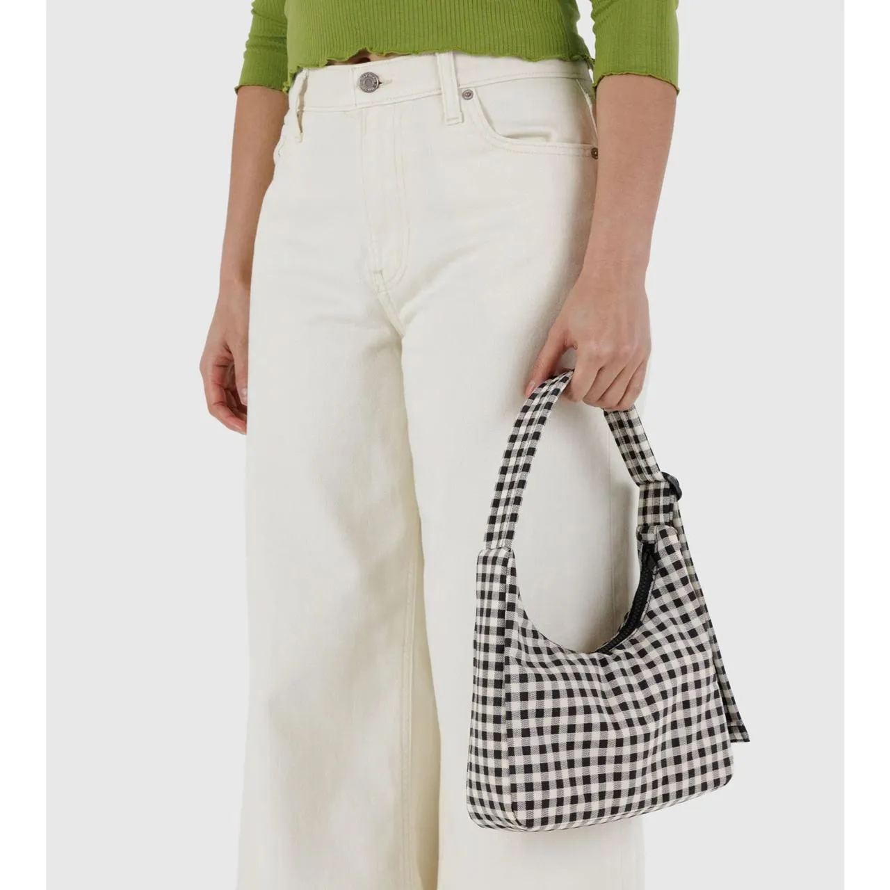 Mini Nylon Shoulder Bag, Black   White Gingham