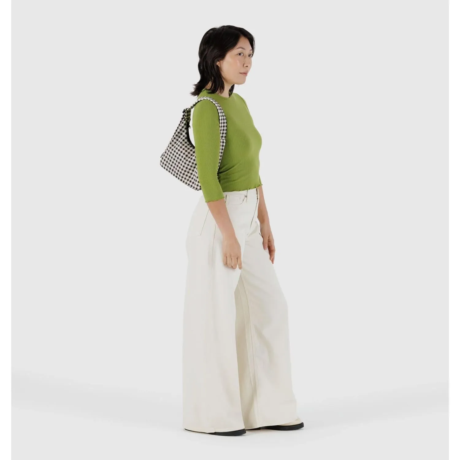 Mini Nylon Shoulder Bag, Black   White Gingham