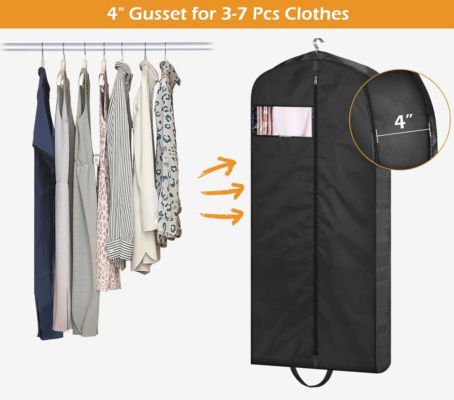 MISSLO 43" Mens Garment Bags for Travel Waterproof Suit Bags for Closet Storage for Shirts, Jackets, Coats, Black, 2 Packs