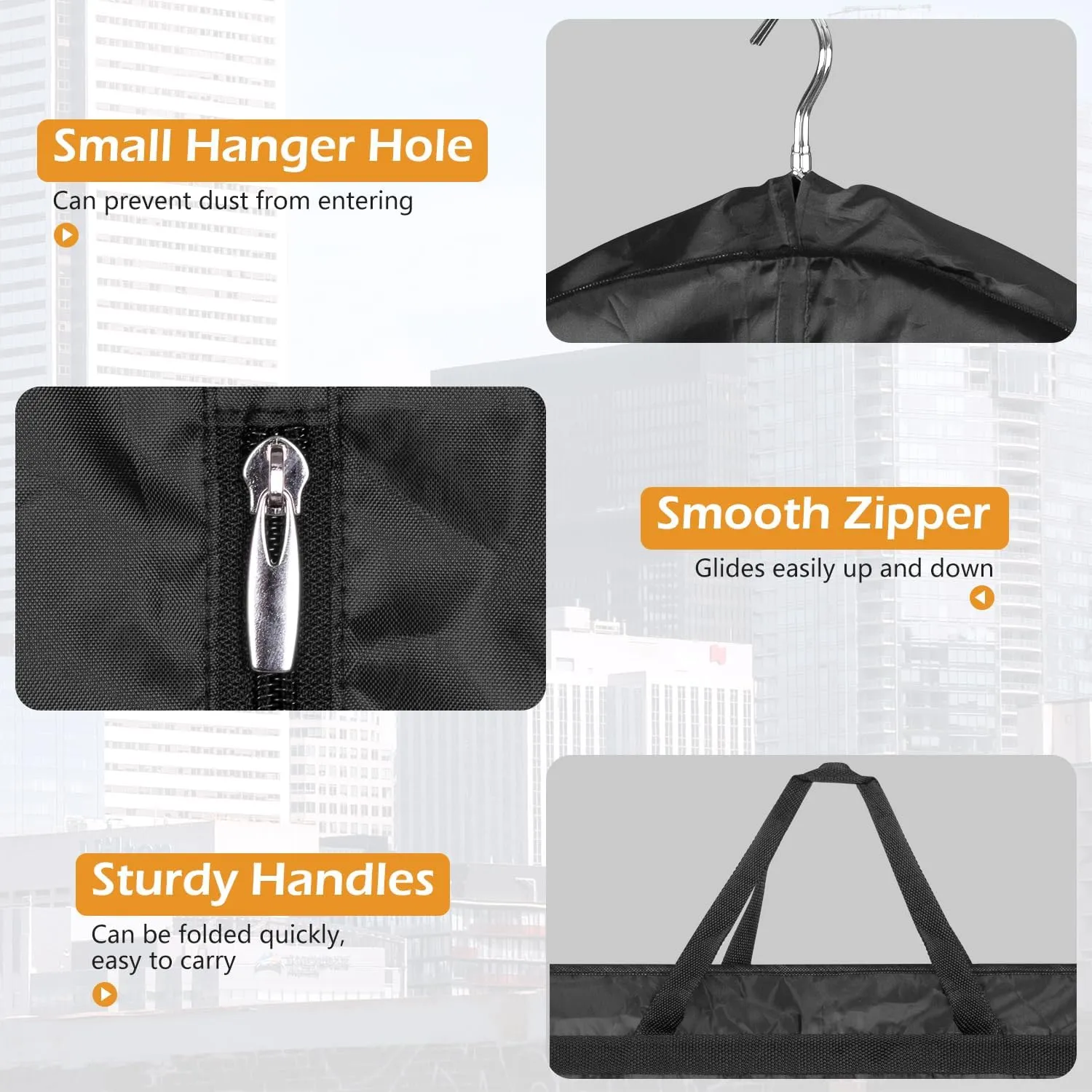 MISSLO 43" Mens Garment Bags for Travel Waterproof Suit Bags for Closet Storage for Shirts, Jackets, Coats, Black, 2 Packs