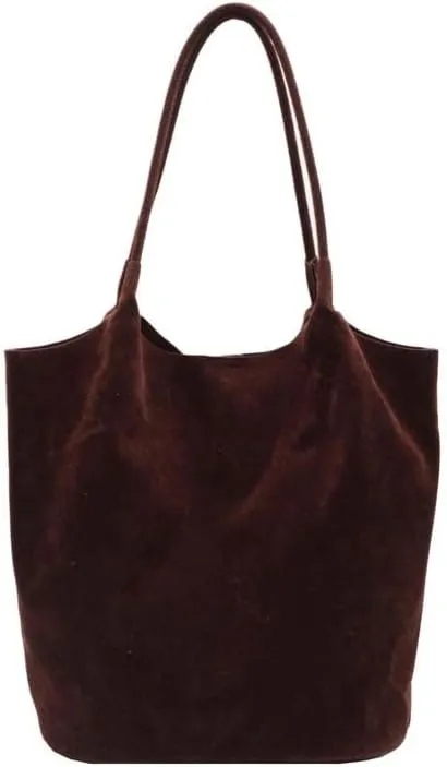 Molodo Suede Leather Tote Bag for Women Retro Shoulder Bag Underarm Handbag Slouchy Tote Purse Work Bag Fall Winter