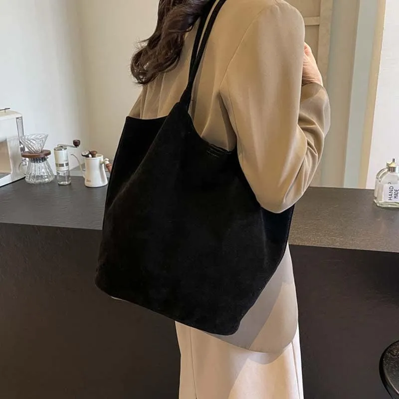 Molodo Suede Leather Tote Bag for Women Retro Shoulder Bag Underarm Handbag Slouchy Tote Purse Work Bag Fall Winter