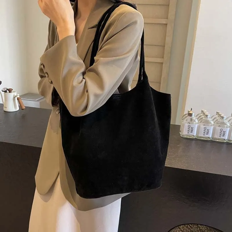 Molodo Suede Leather Tote Bag for Women Retro Shoulder Bag Underarm Handbag Slouchy Tote Purse Work Bag Fall Winter