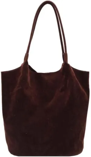 Molodo Suede Leather Tote Bag for Women Retro Shoulder Bag Underarm Handbag Slouchy Tote Purse Work Bag Fall Winter