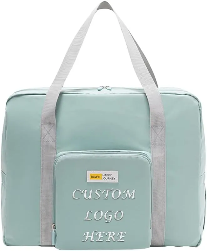 Muka Custom Embroidered Duffle Bags, Foldable Travel Bag Light Green Storage Bag with Personalized Logo