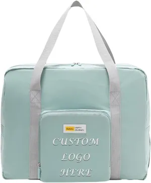 Muka Custom Embroidered Duffle Bags, Foldable Travel Bag Light Green Storage Bag with Personalized Logo