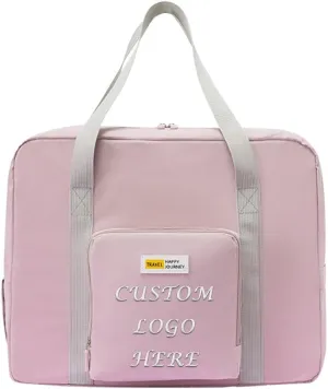 Muka Custom Embroidered Duffle Bags, Foldable Travel Bag Pink Storage Bag with Personalized Logo