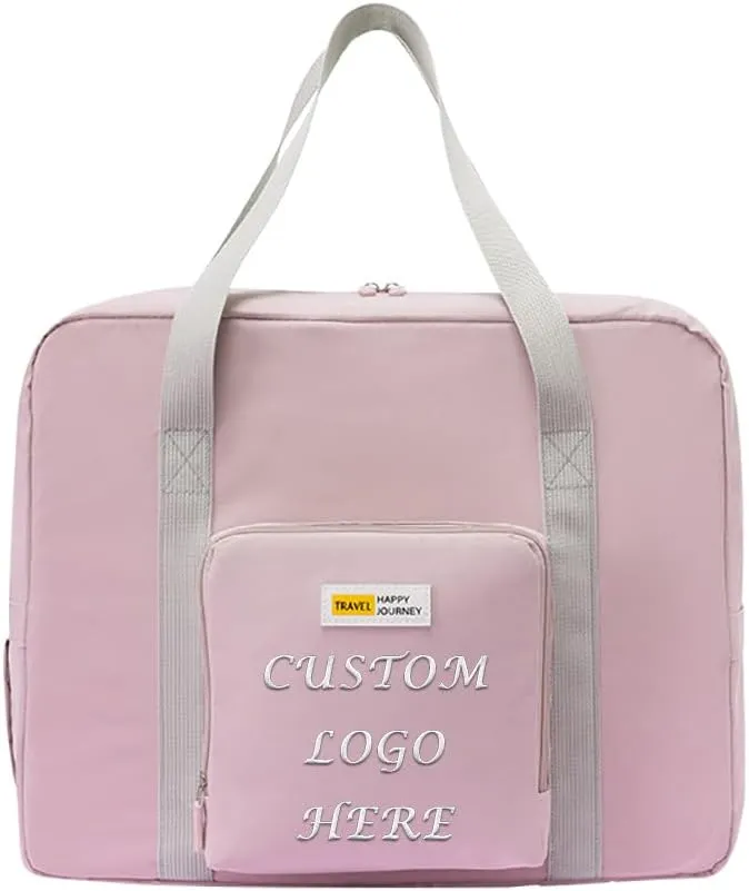 Muka Custom Embroidered Duffle Bags, Foldable Travel Bag Pink Storage Bag with Personalized Logo