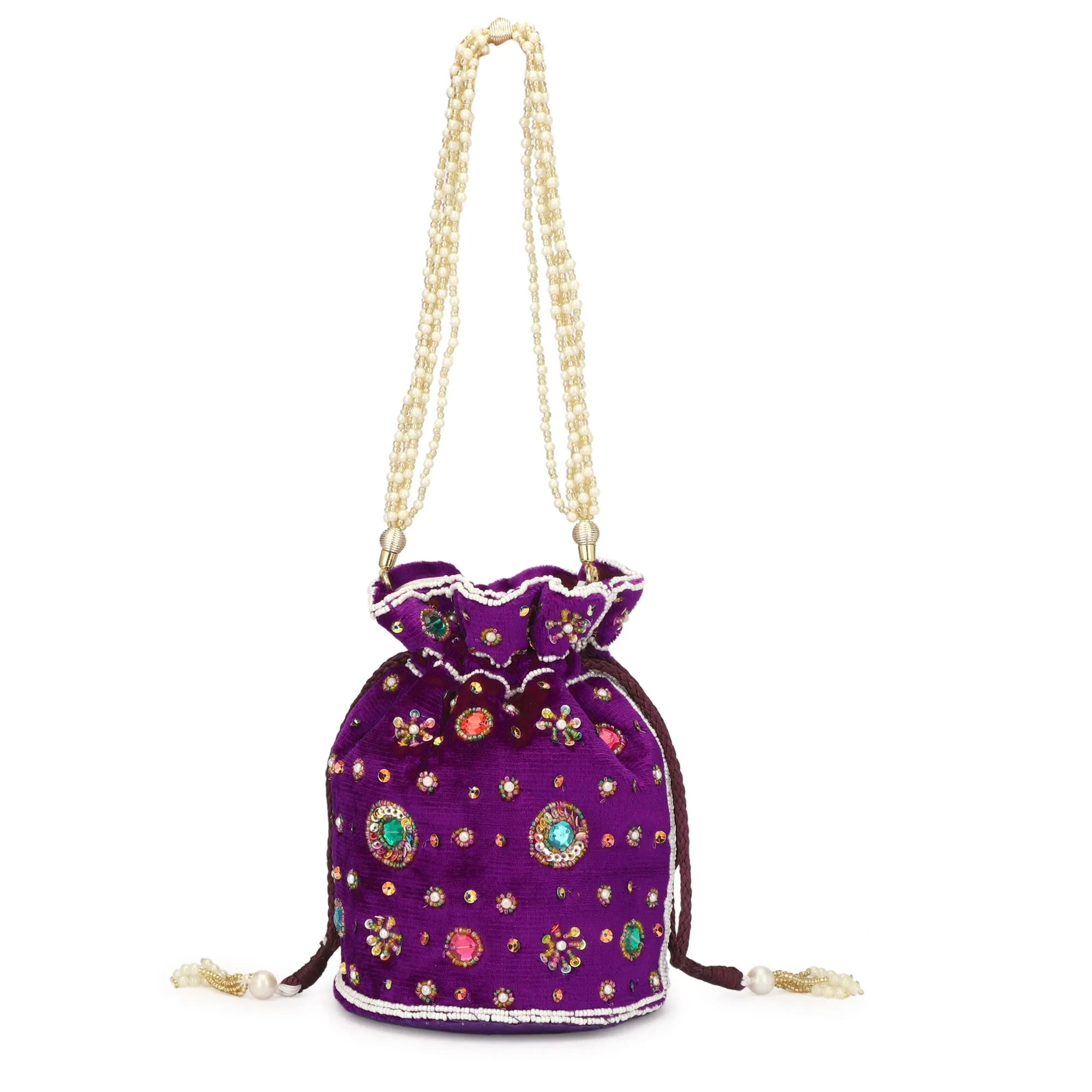 Multicolor Beads women velvet wedding potli bag