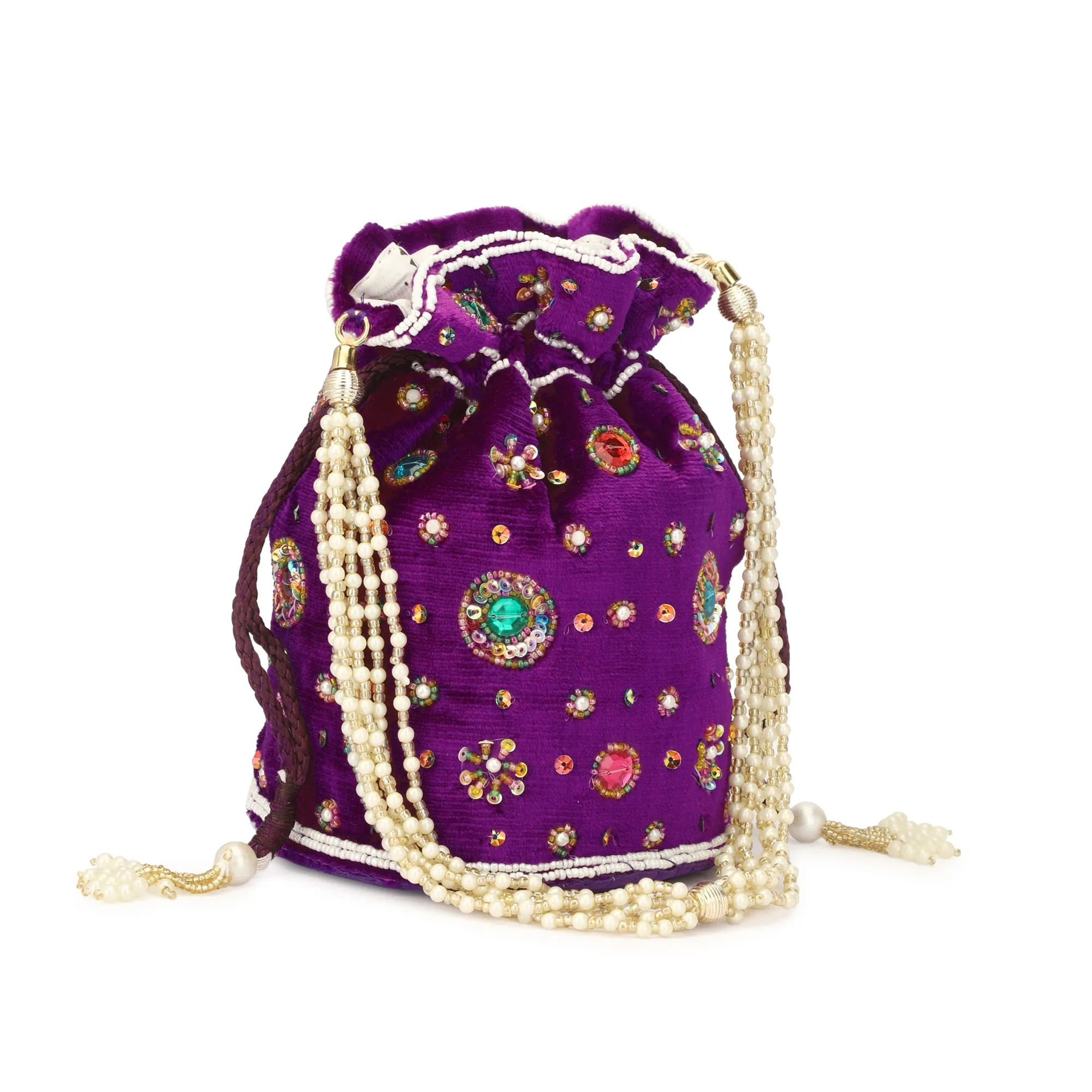 Multicolor Beads women velvet wedding potli bag