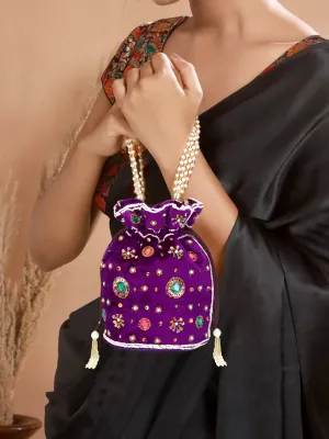 Multicolor Beads women velvet wedding potli bag