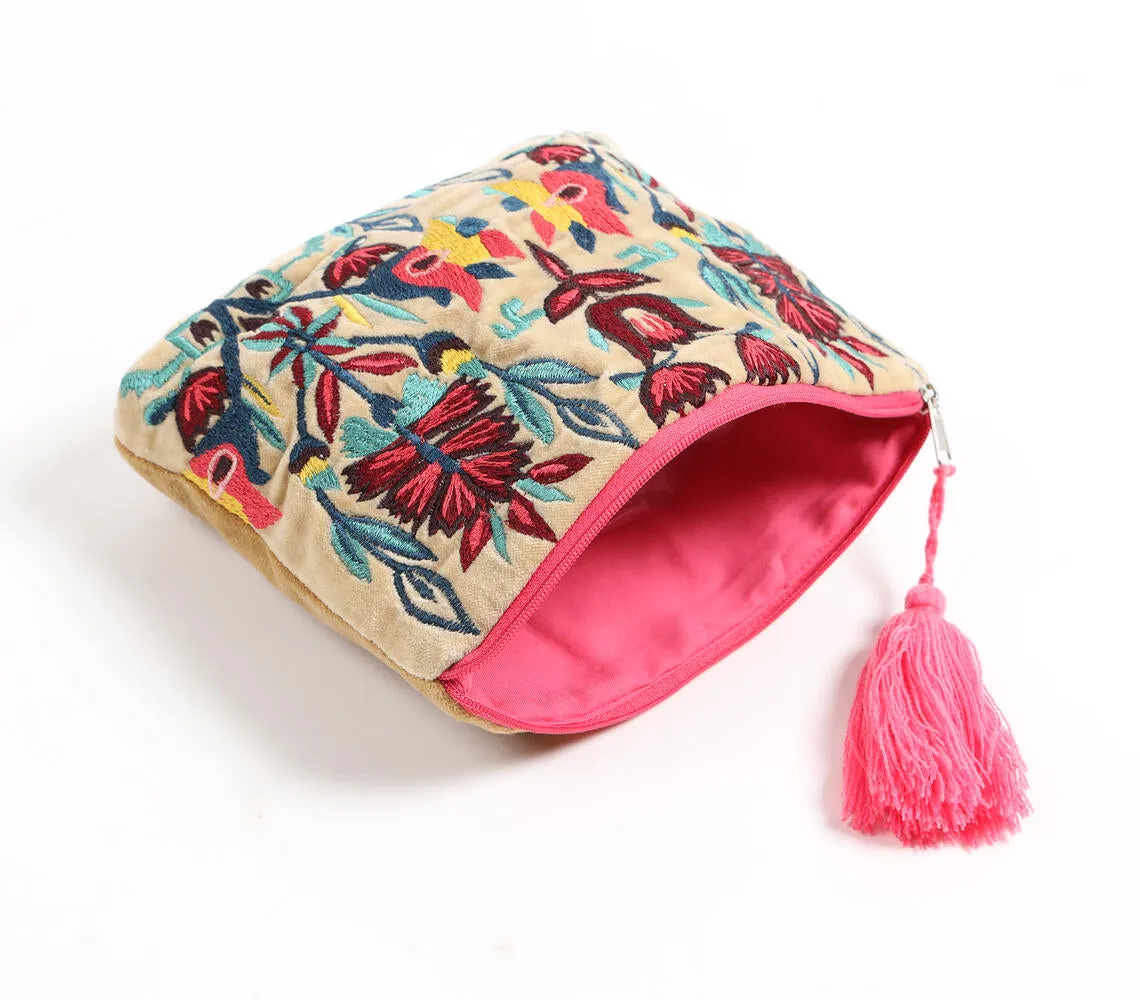 Multicolor Floral embroidered Tasseled Pouch