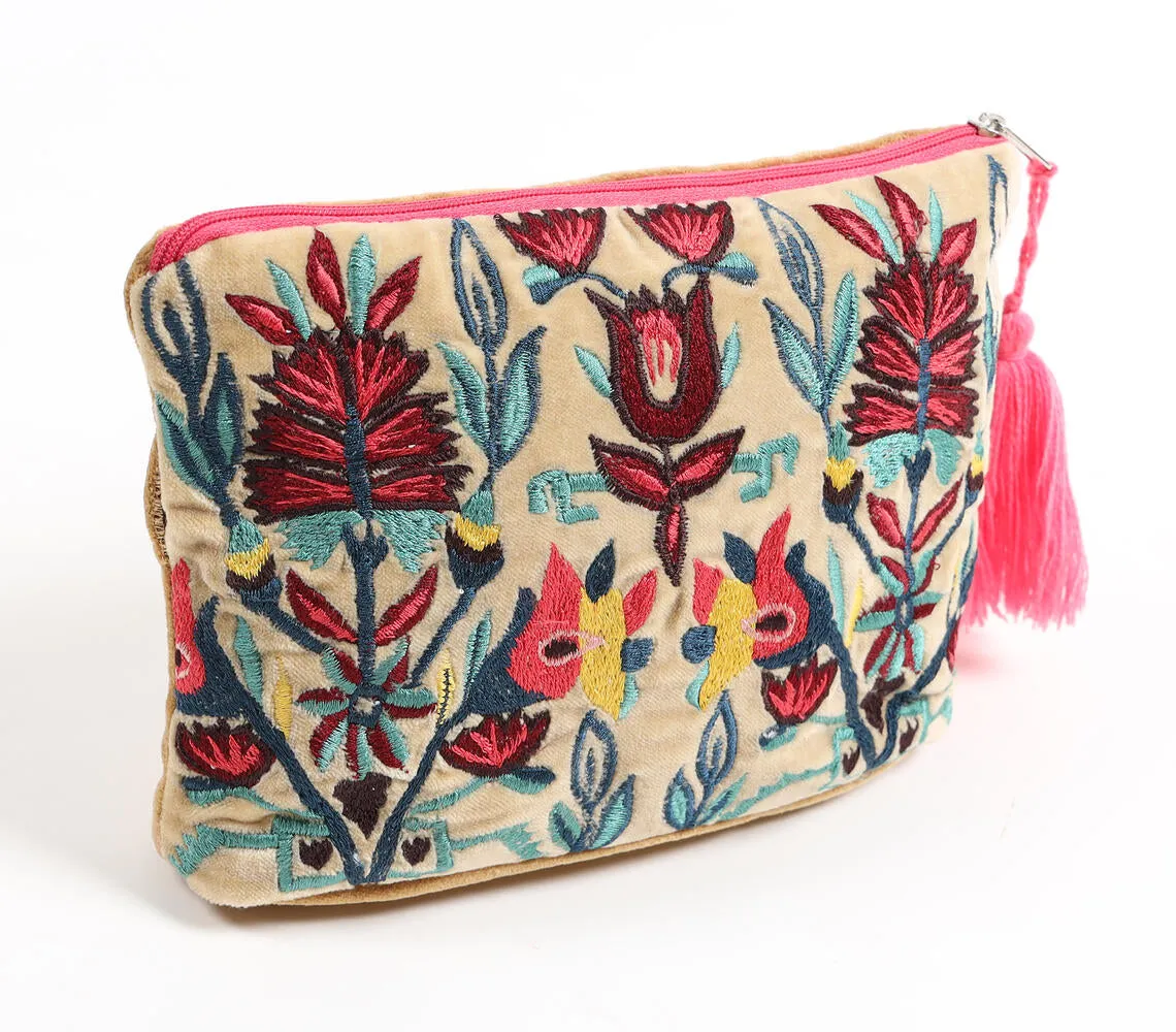 Multicolor Floral embroidered Tasseled Pouch