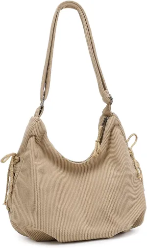MYHOZEE Corduroy Crossbody Bags for Women Slouchy Hobo Bag Shoulder Bag Large Crescent Cross Body Bag Purses for Woman Zipper