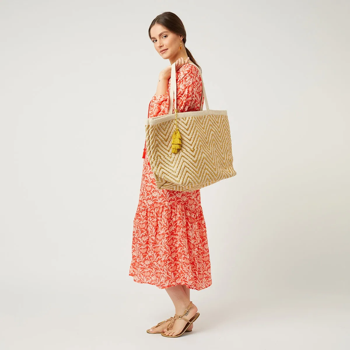 Mykonos Gold Zigzag Tote Bag