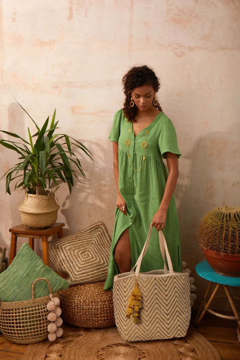 Mykonos Gold Zigzag Tote Bag