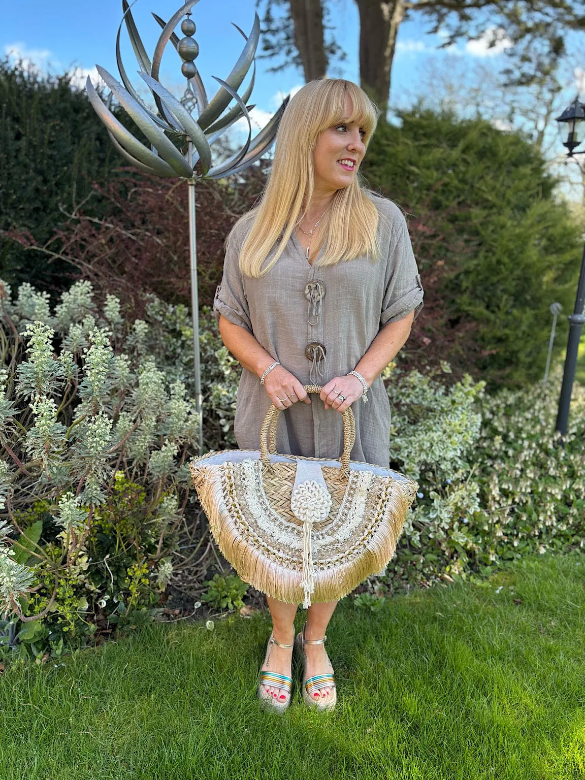 Natural Luxury Fringed Tassel Tote Bag