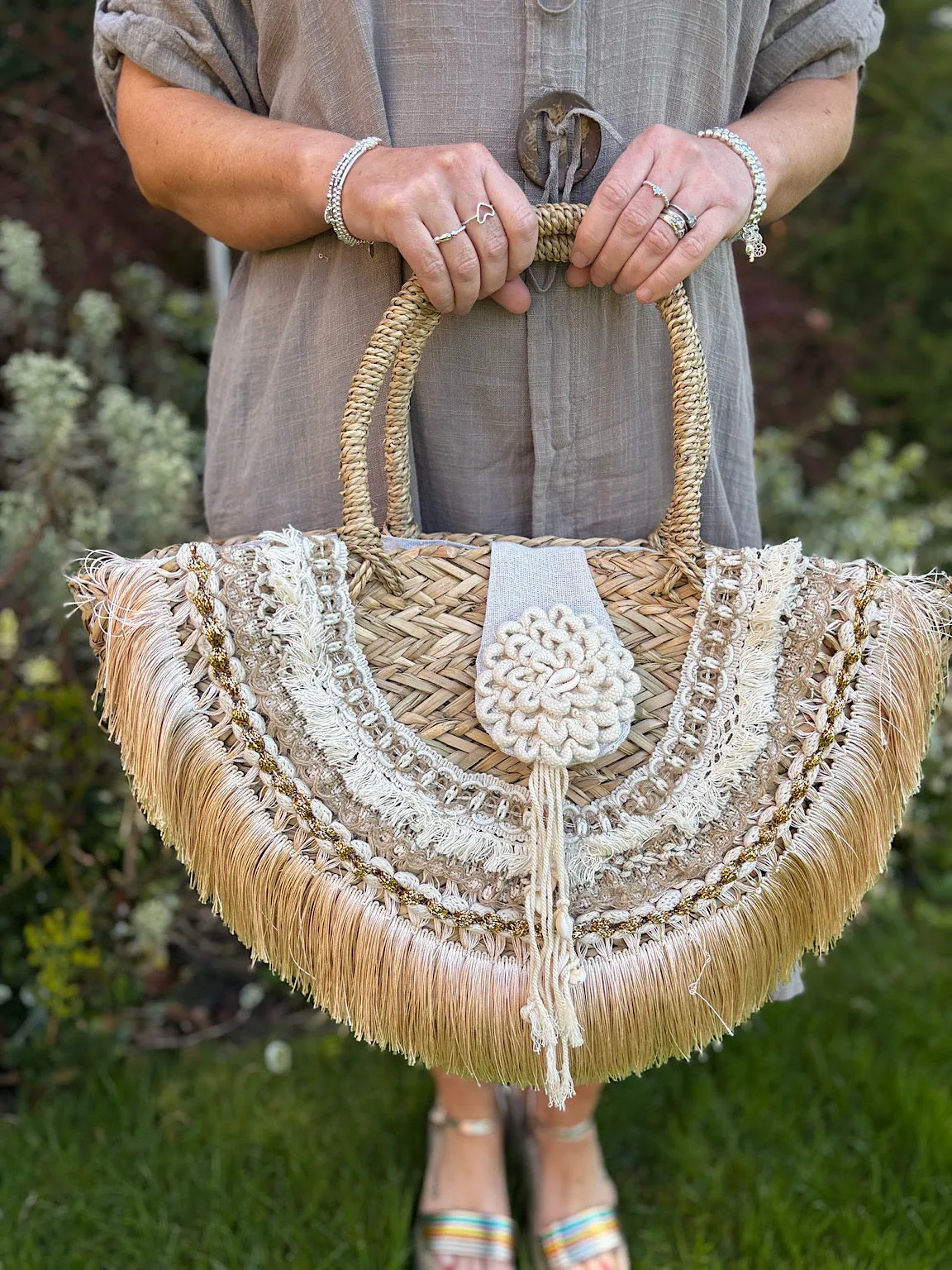 Natural Luxury Fringed Tassel Tote Bag
