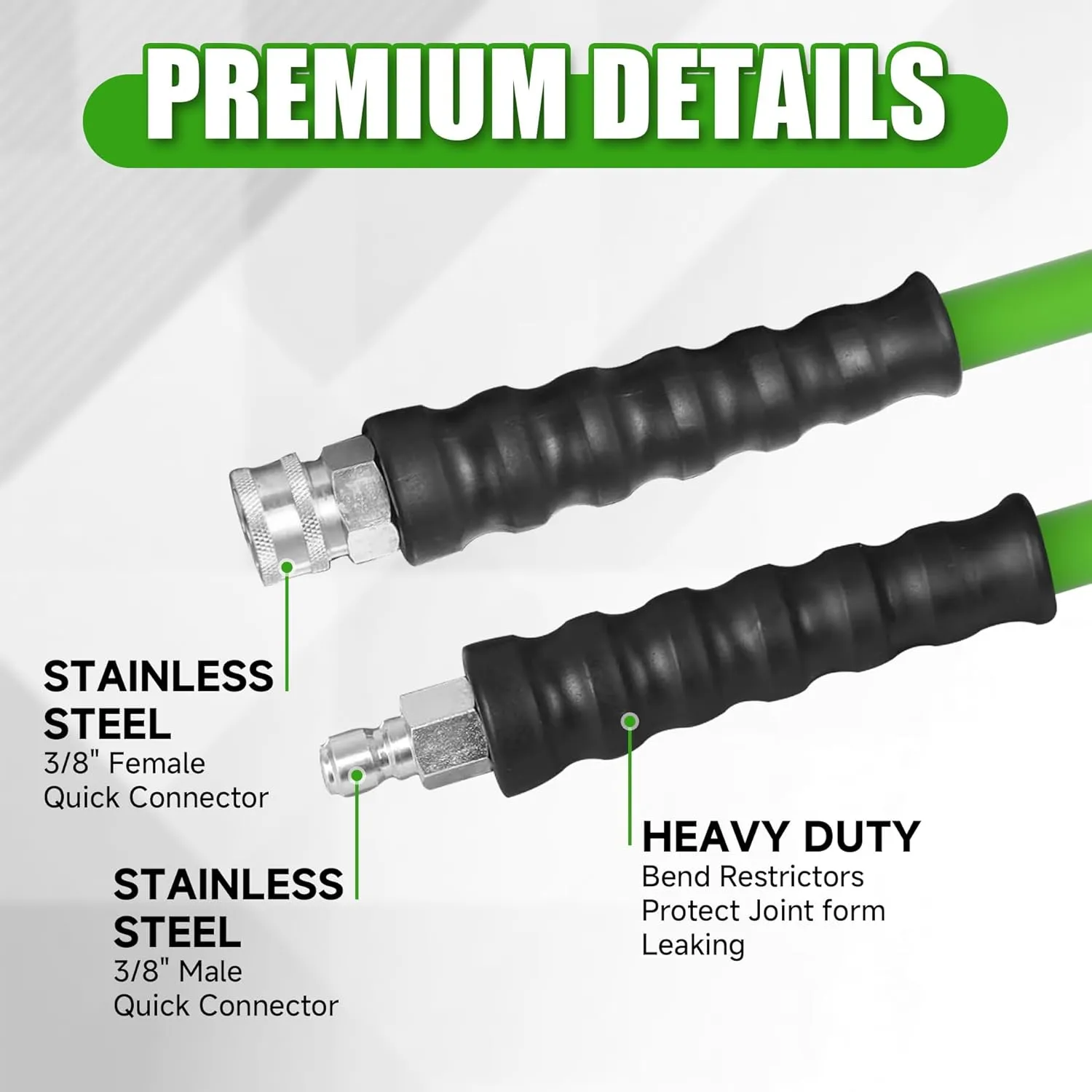 Non Marking 3/8'' Pressure Washer Hose 100FT Kink Resistant Pressure Washing Hose Steel Wire Braided Power Washer Hose 4200PSI for Hot/Cold Water with M22 14mm to 3/8 Inch 360° Swivel Quick Connect
