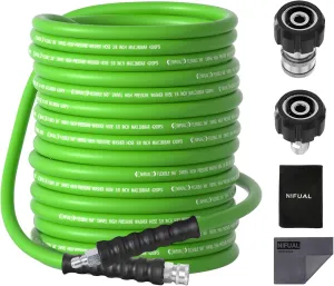 Non Marking 3/8'' Pressure Washer Hose 100FT Kink Resistant Pressure Washing Hose Steel Wire Braided Power Washer Hose 4200PSI for Hot/Cold Water with M22 14mm to 3/8 Inch 360° Swivel Quick Connect