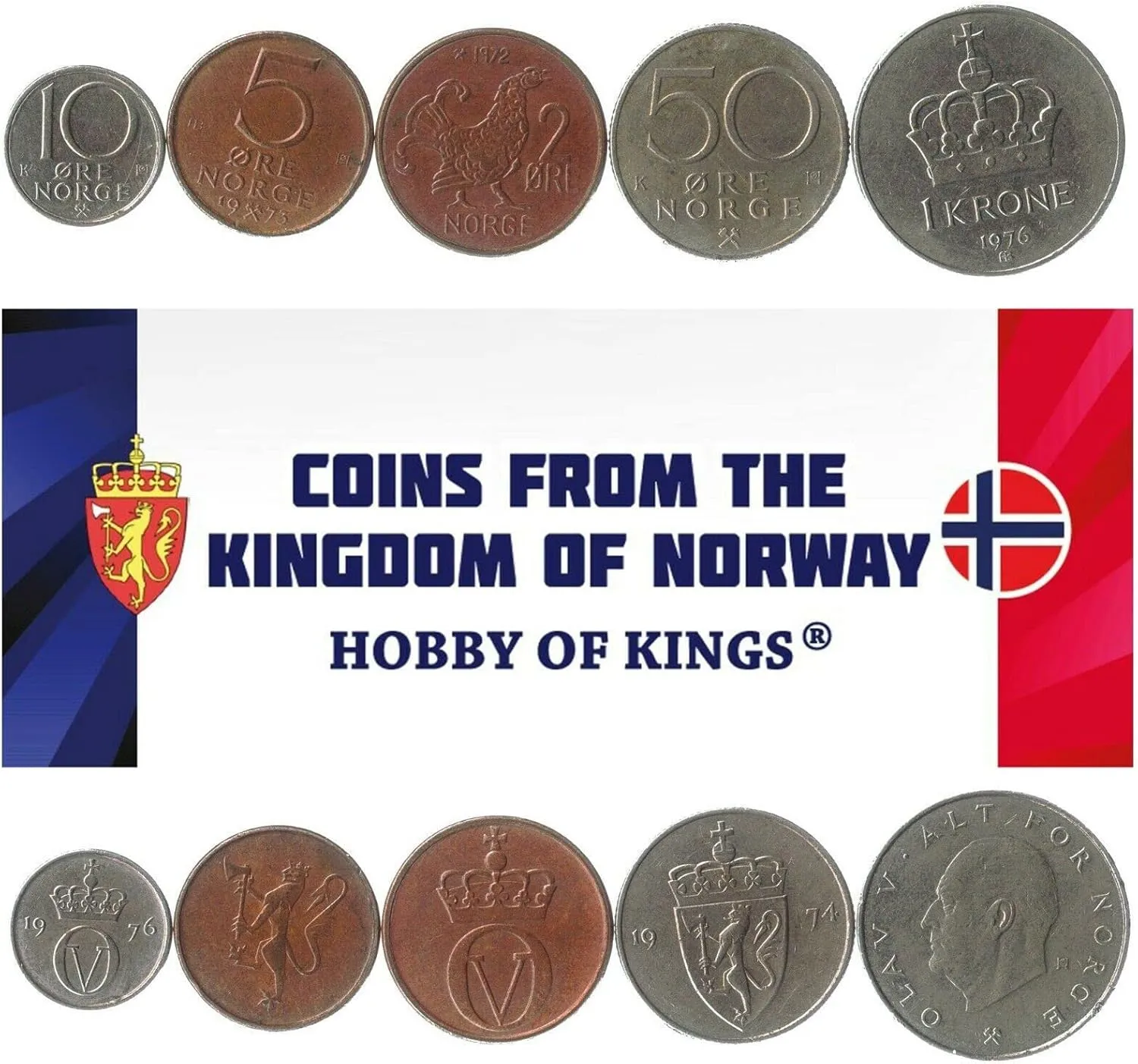 Norway 5 Mixed Coins | 1 Ore to 1 Krone | Norwegian Currency Since 1958