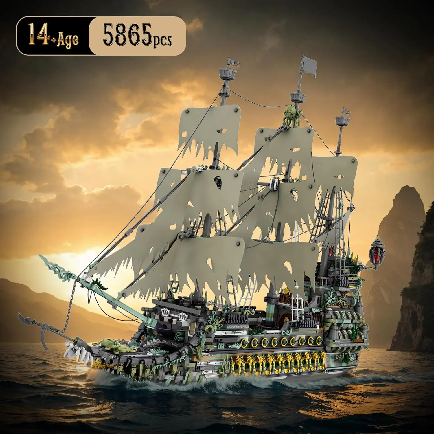NutCracker Pirate Ship Building Blocks Set - Large MOC Pirate Ship Construction Model, Sailing Boat Toy Building Set, Christmas Birthday Gift for Adults & Kids 14  (5865 Pieces)