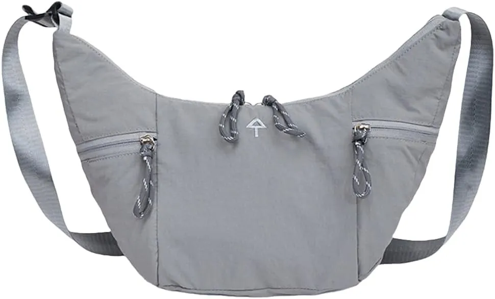Nylon Crescent Crossbody Bag for Women Slouchy Shoulder Bag Adjustable Strap Dumpling Bag Purse for Everyday Casual Travel (Grey)