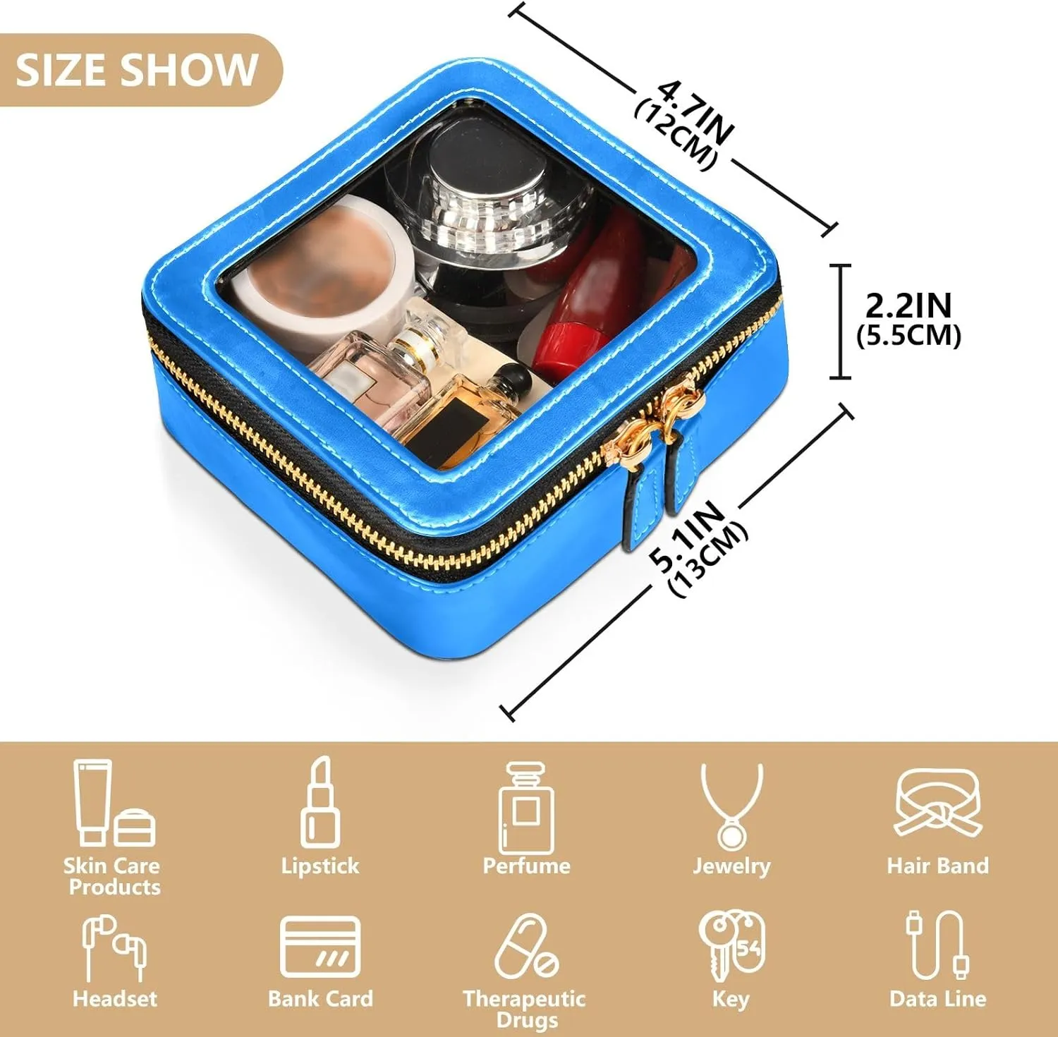 ODAWA Azure Clear Makeup Bag Portable Make Up Organizer Make Up Organizer Case for Backpack