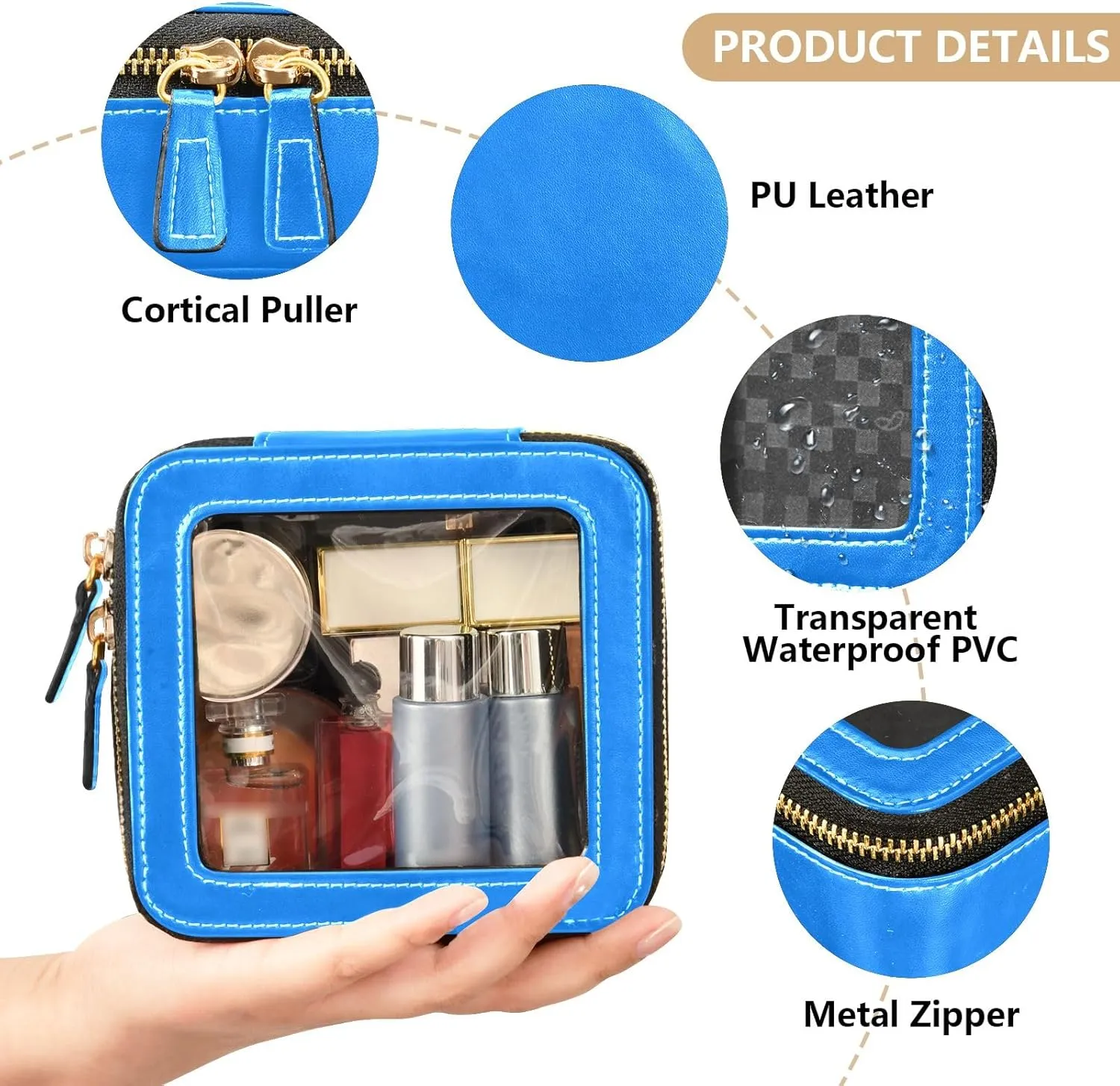 ODAWA Azure Clear Makeup Bag Portable Make Up Organizer Make Up Organizer Case for Backpack