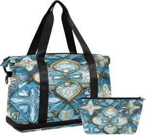 Ornamental Pattern Sports Gym Bag,Travel Duffel bag with Wet Pocket & Shoes Compartment Lightweight Waterproof Overnight Bag for Men Women